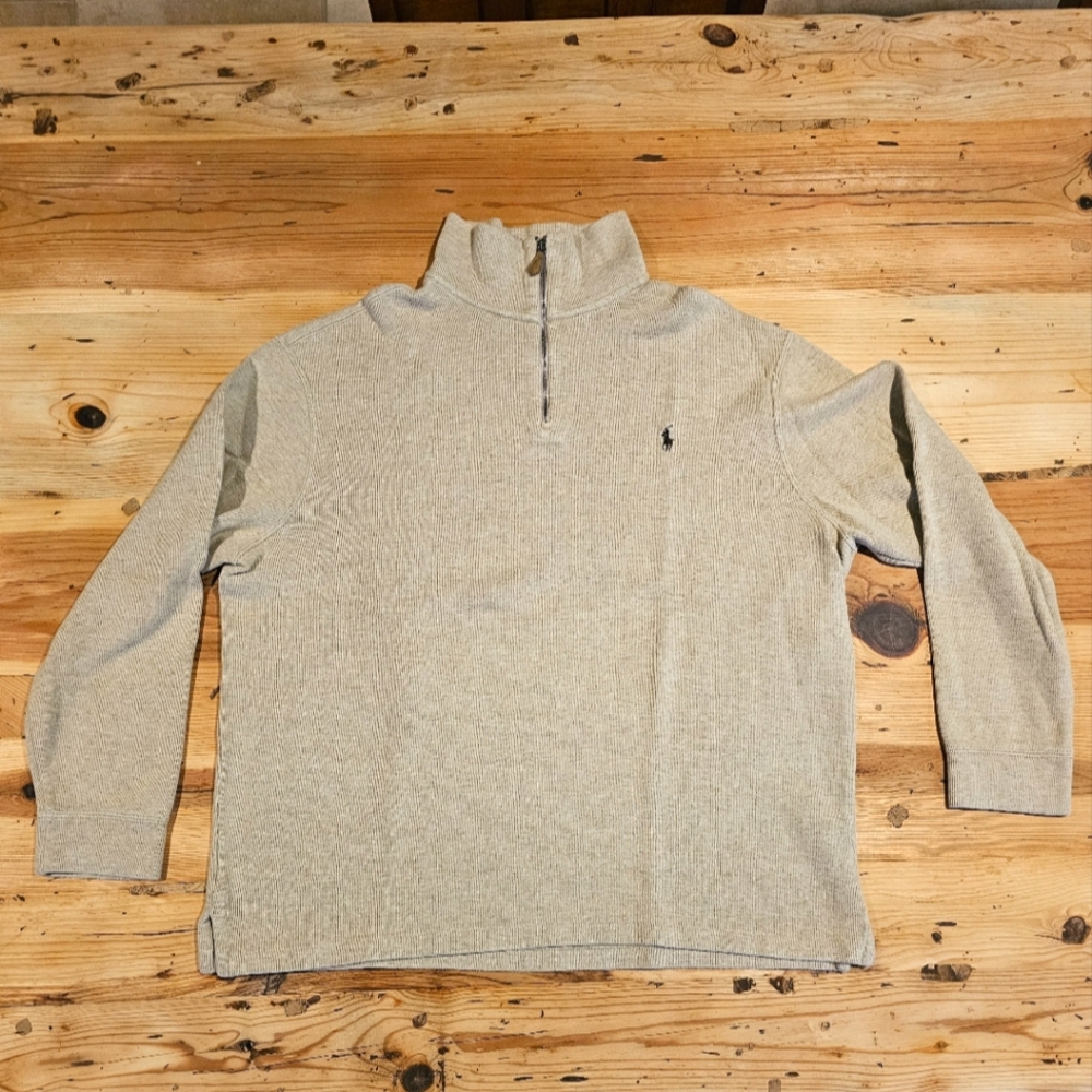 Polo by Ralph Lauren 1/4 Zip Pullover Sweater, Men's XL, tan